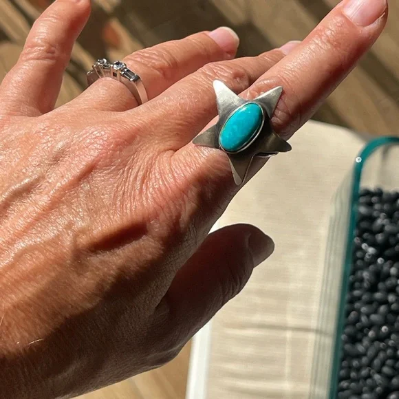 native American vintage Sterling Silver turquoise Star Ring - Picture 4 of 7